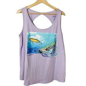 Womans Purple Tank Top Amber H Morman Open Back Trout Lure Fishing Top u Size La